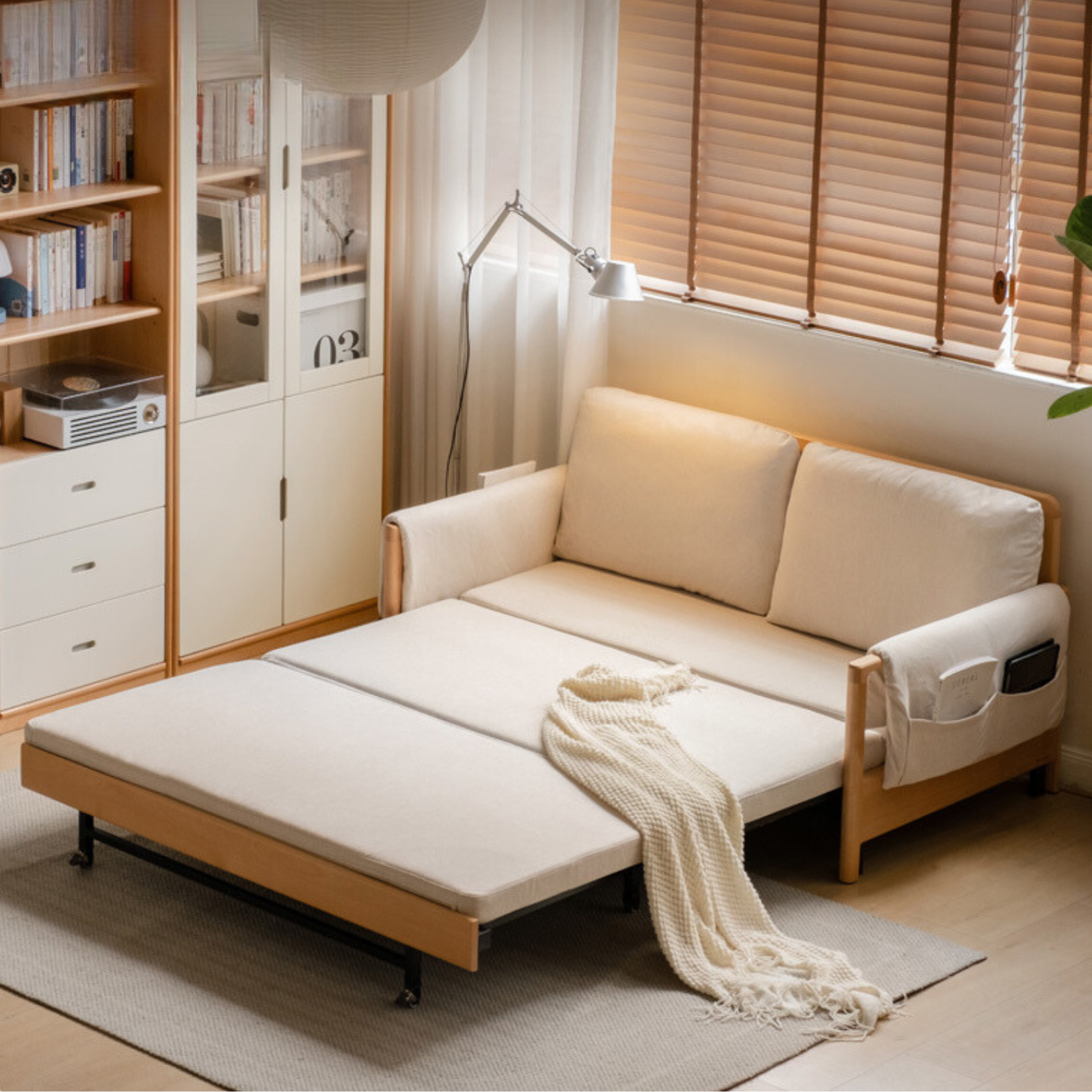 Beech solid wood sofa bed modern: