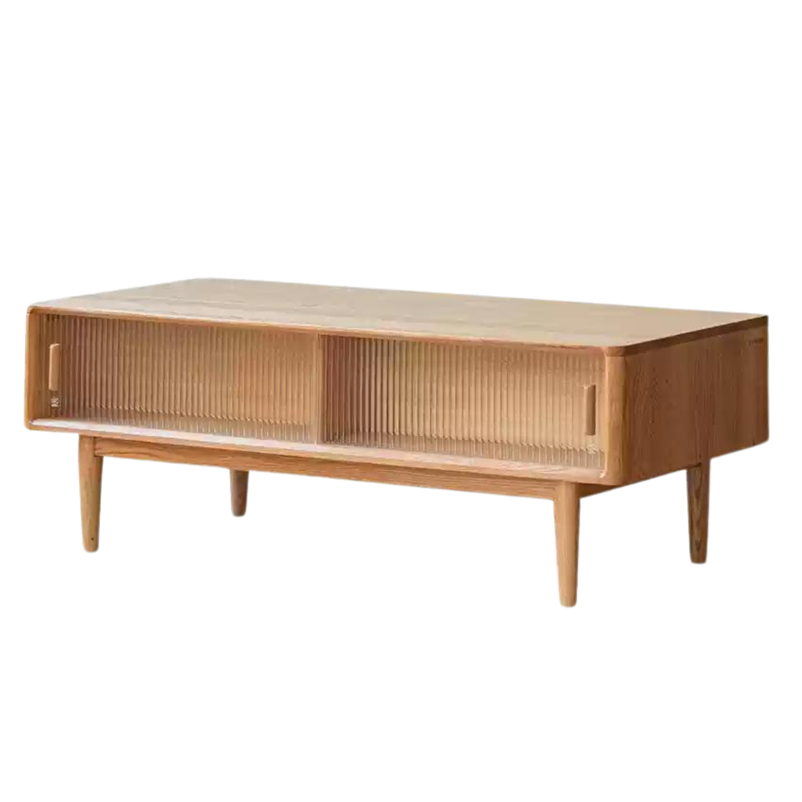 Oak solid wood glass sliding door coffee table,