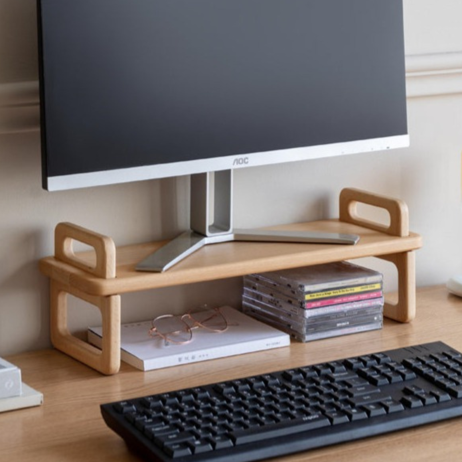 Beech, Acacia solid wood Shelf desktop storage rack