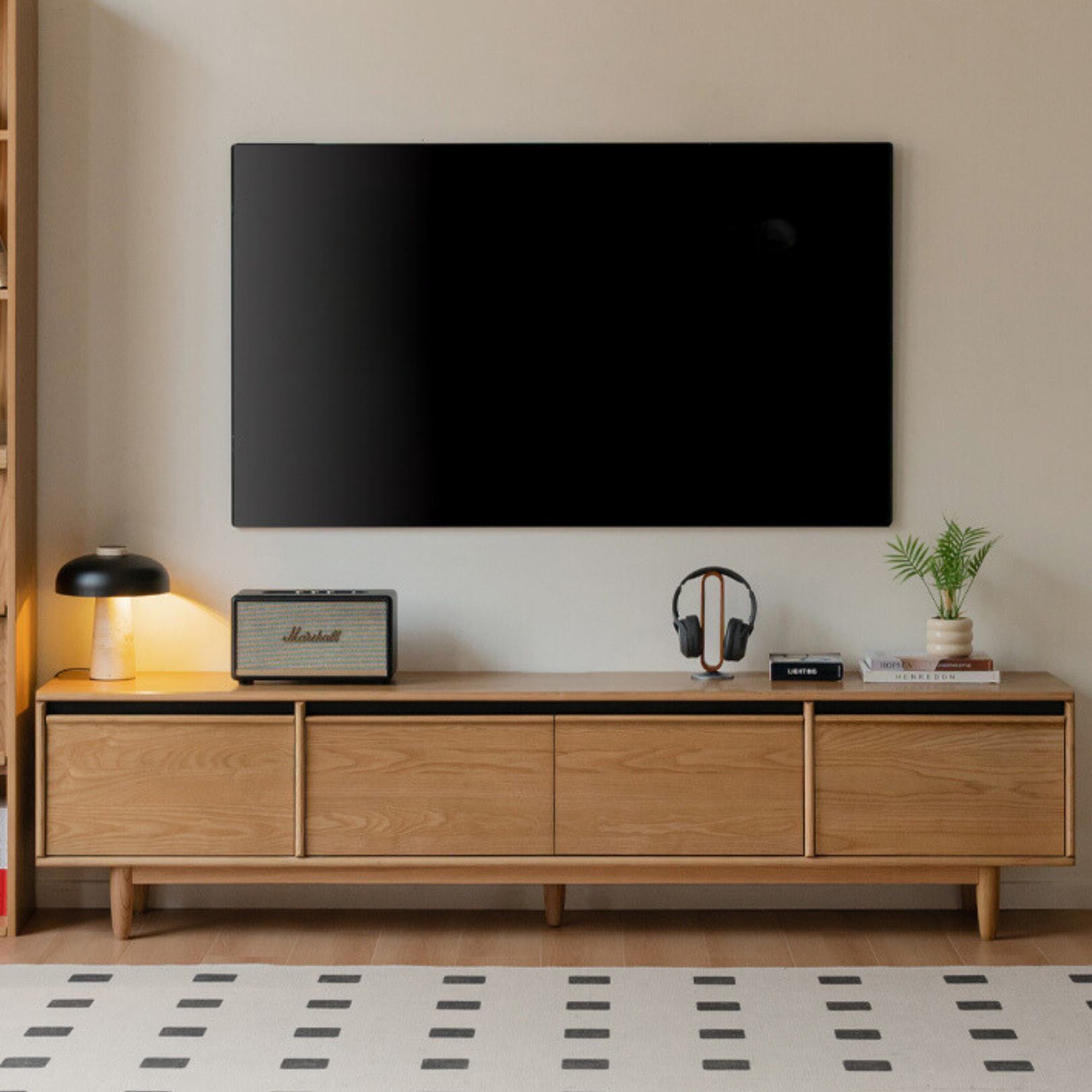 Ash solid wood modern storage floor TV cabinet