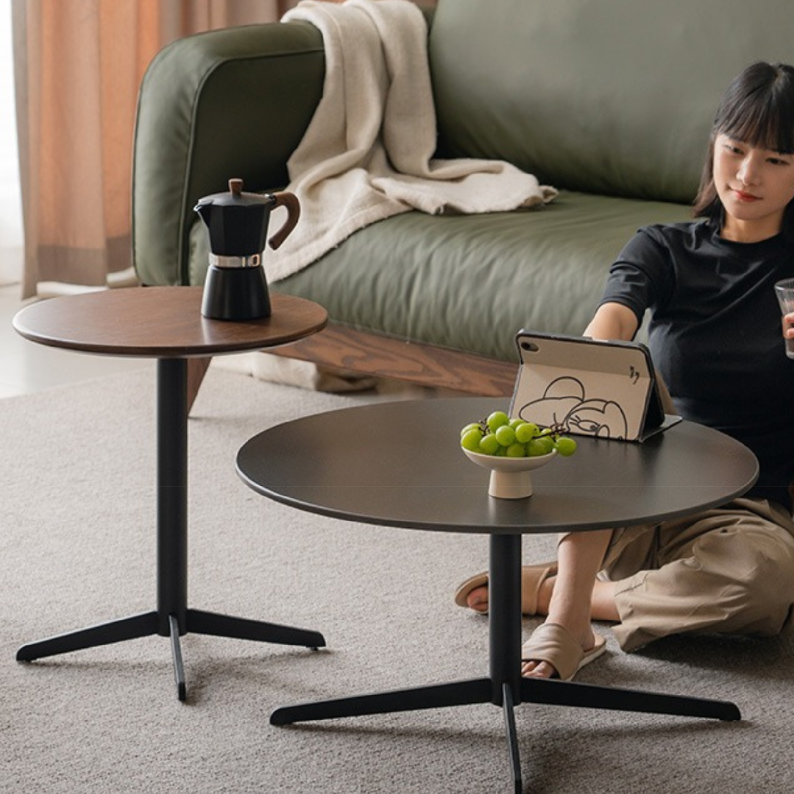 Black Walnut,Oak Solid Wood Rock Board Round Coffee Table