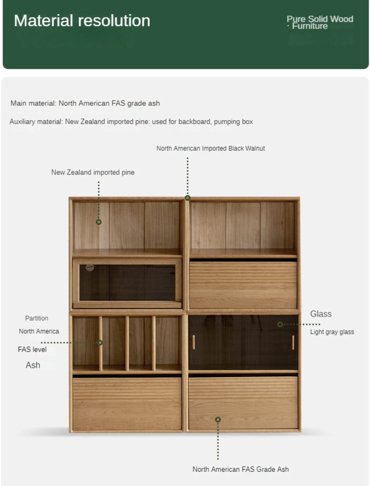 Ash solid wood combination module bookcase