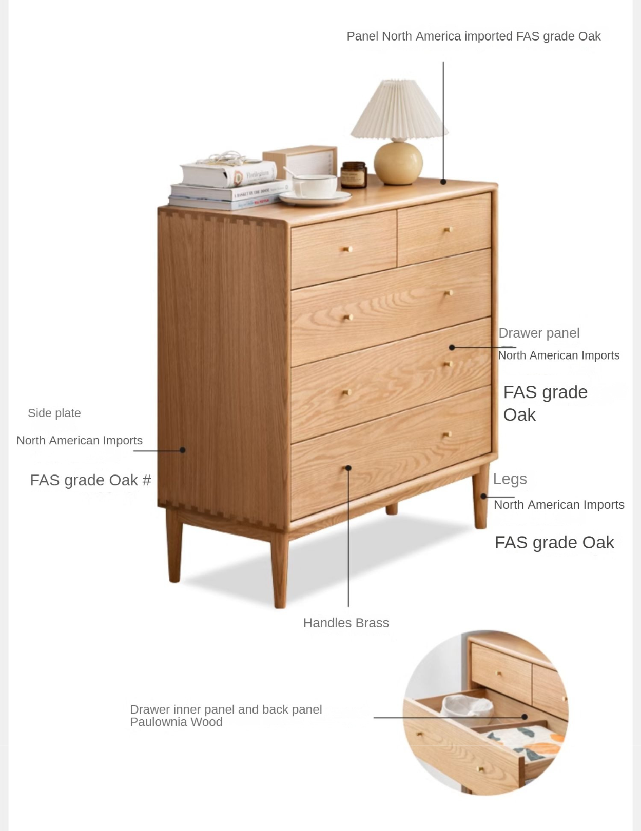 Oak Solid Wood Nordic Chest of Drawers