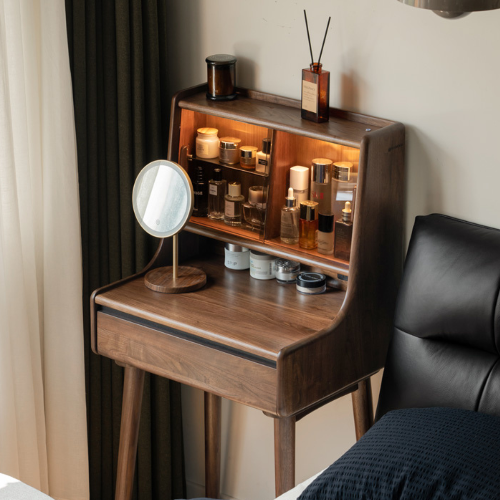 Black walnut solid wood Lighted dressing table