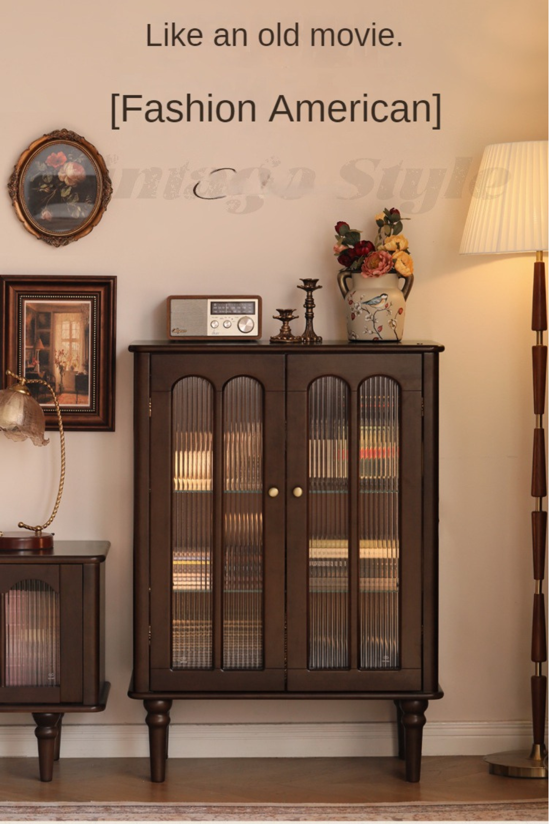 Poplar Solid Wood American Retro Side Cabinet: