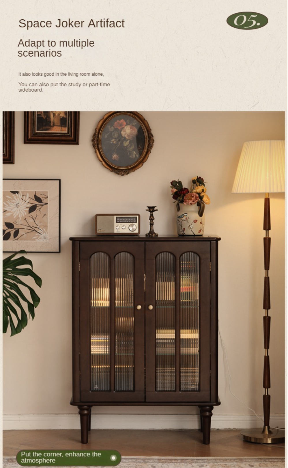 Poplar Solid Wood American Retro Side Cabinet: