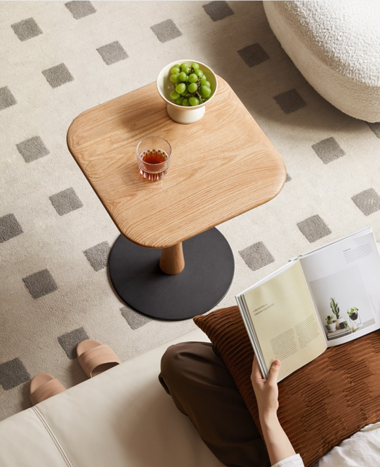 Oak, Black walnut Solid Wood Small Square Side Table