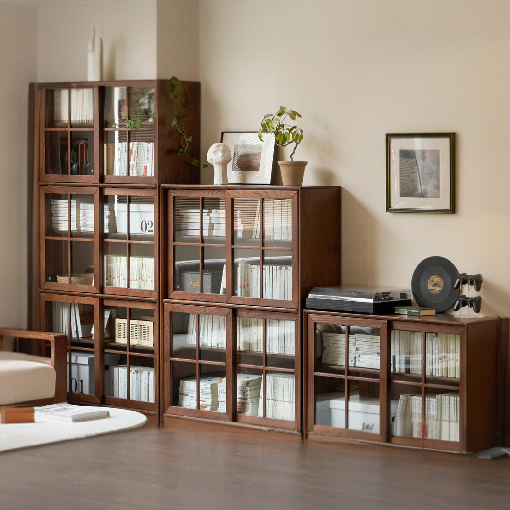 Oak solid wood sliding door bookcase