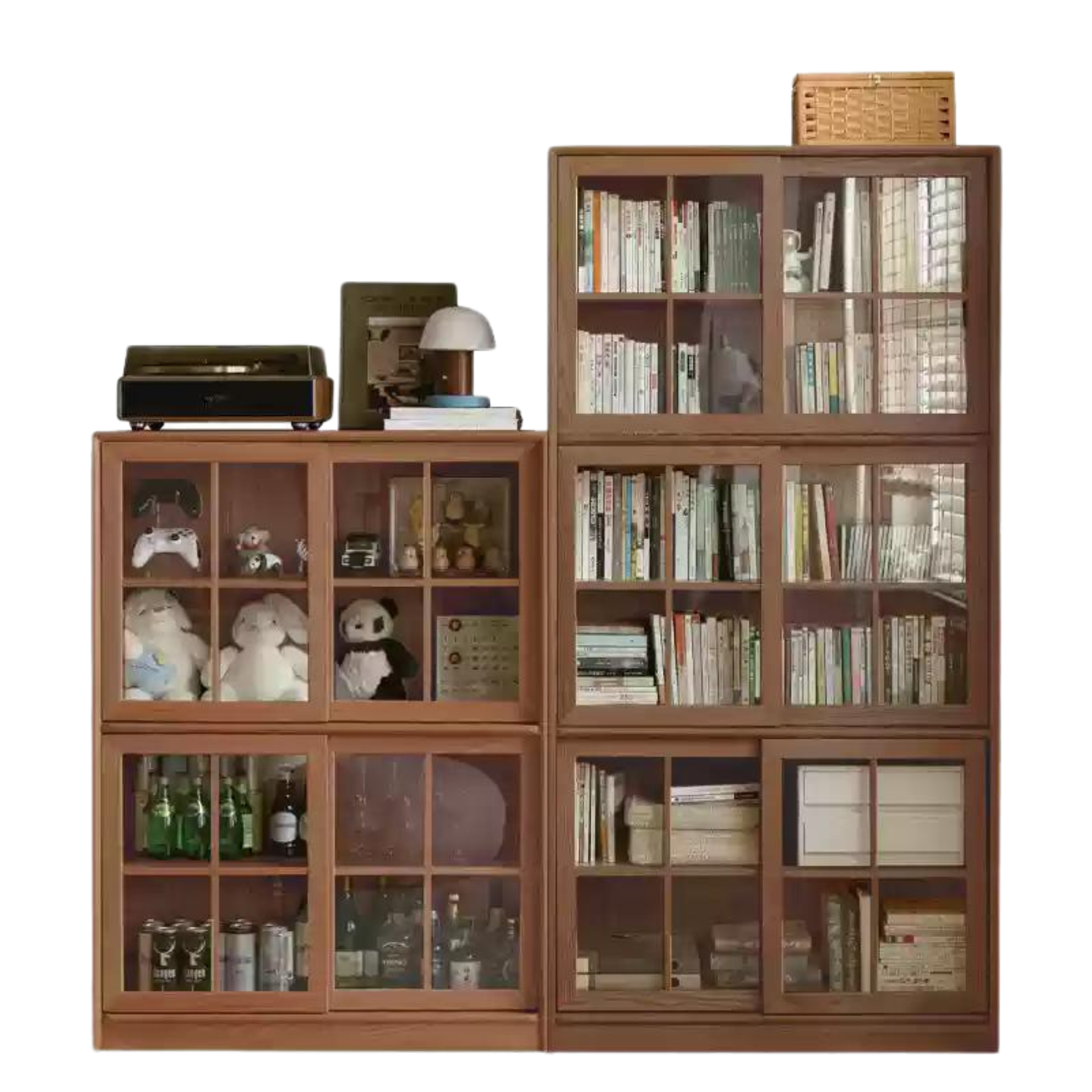 Oak solid wood sliding door bookcase