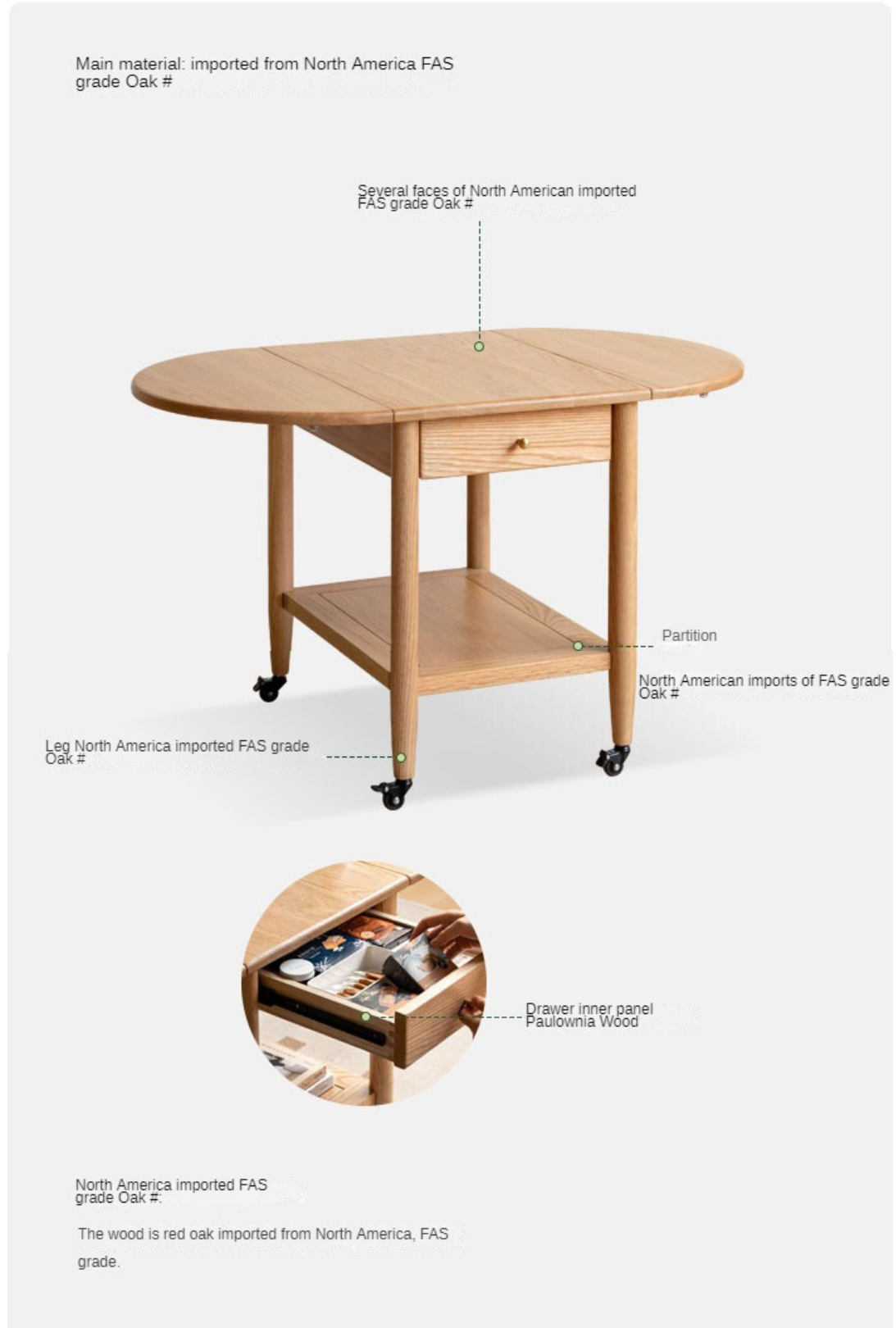 Oak solid wood small folding tea table