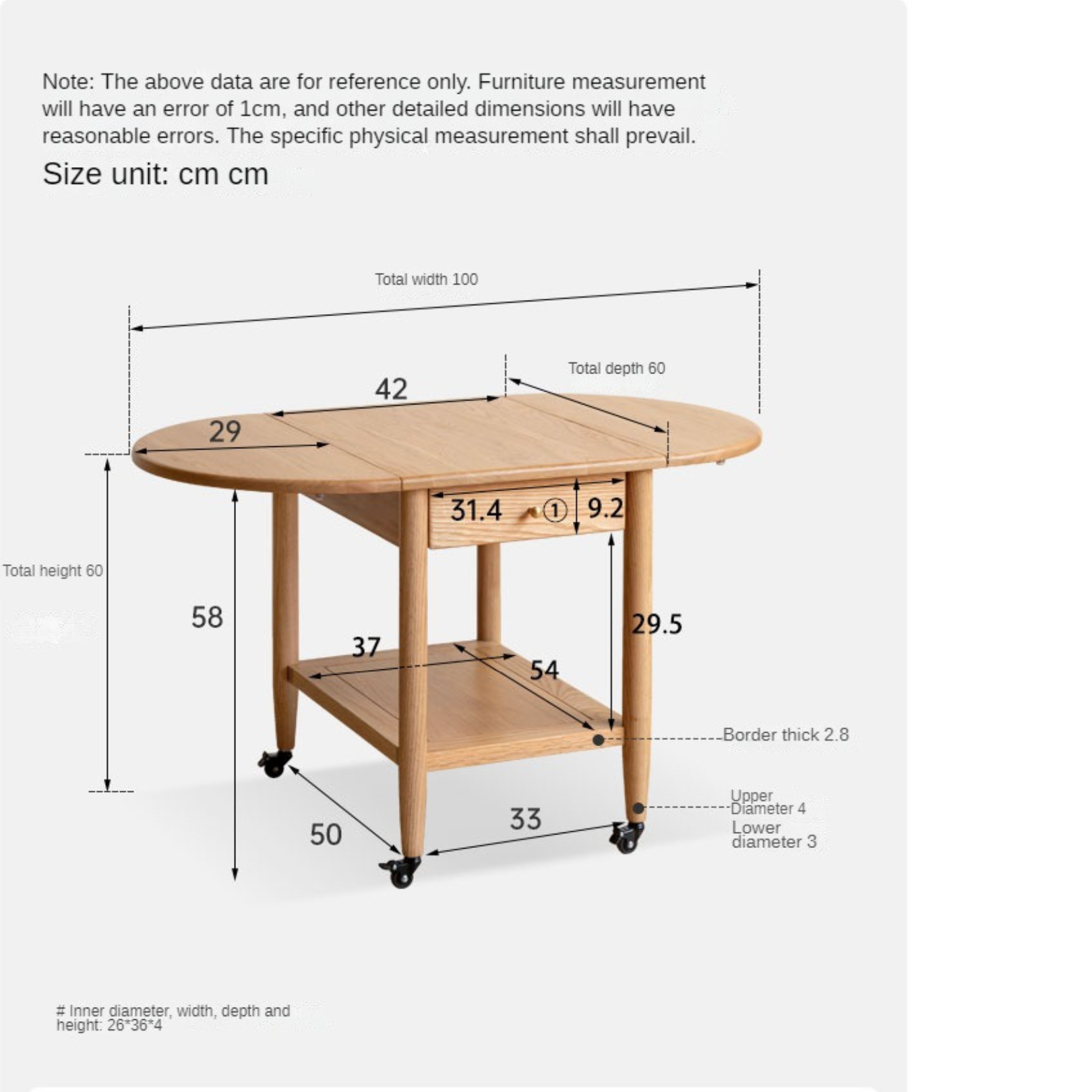 Oak solid wood small folding tea table