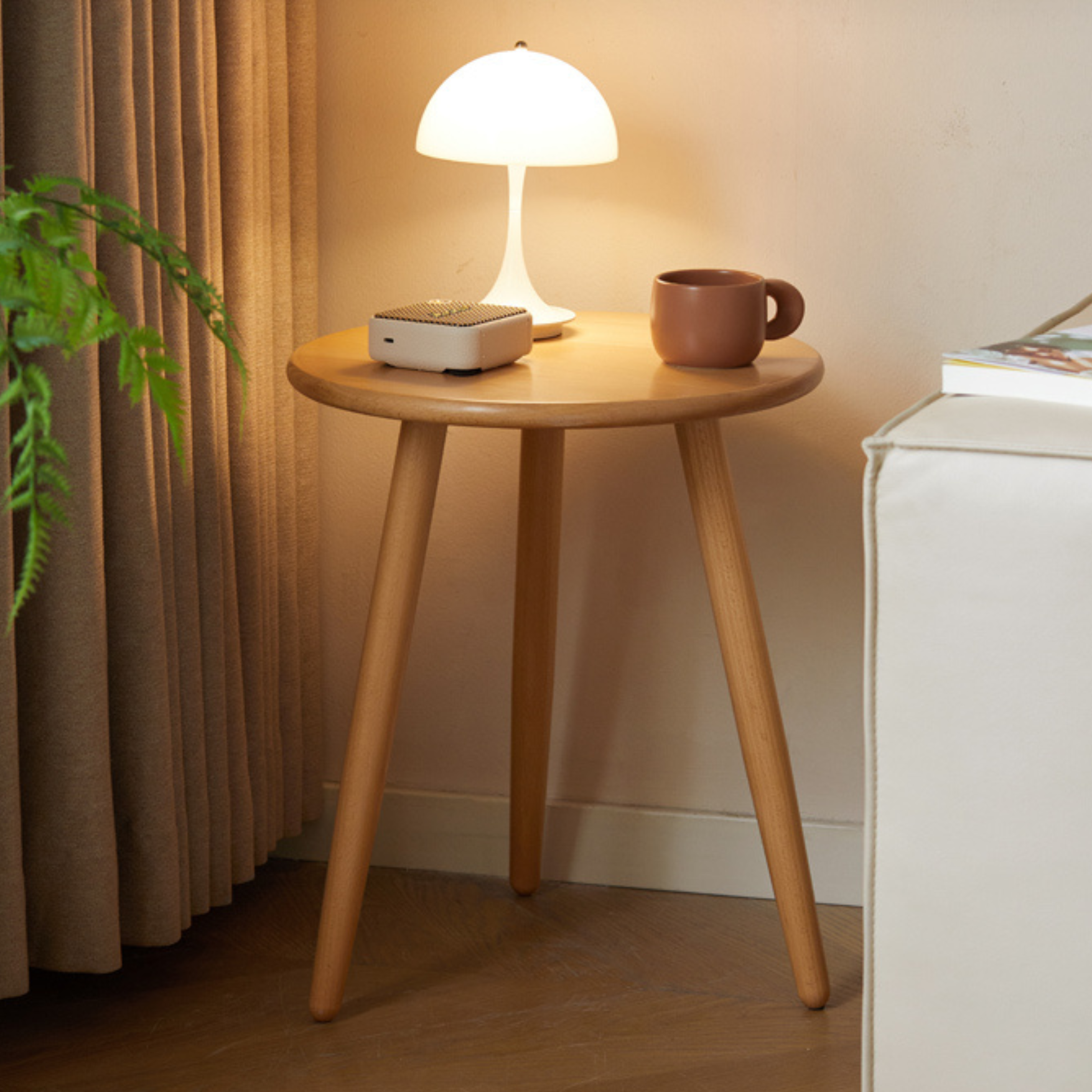 Beech Solid Wood Small Round Side Table