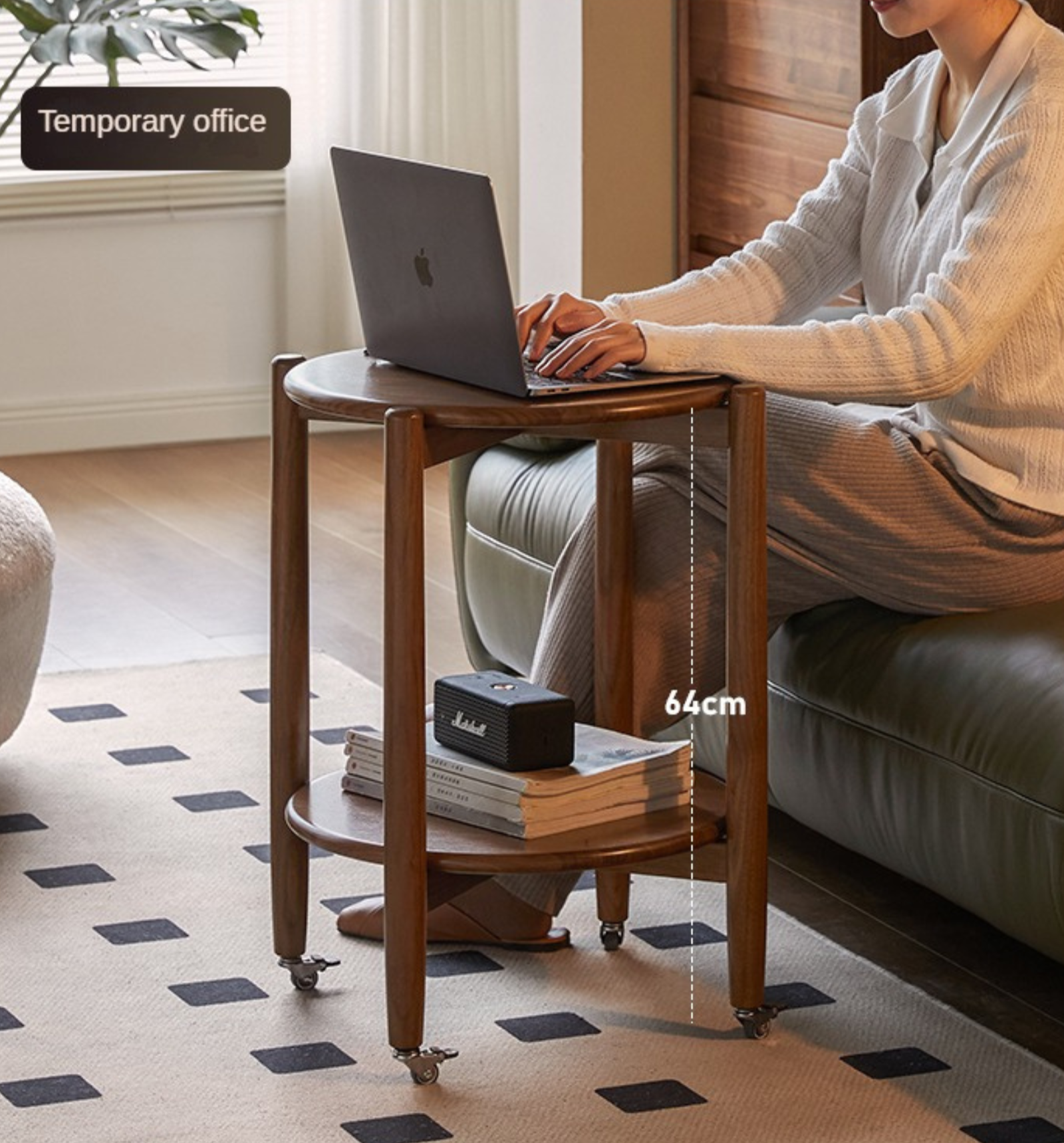 Black Walnut Solid Wood Round Side Table Living Room