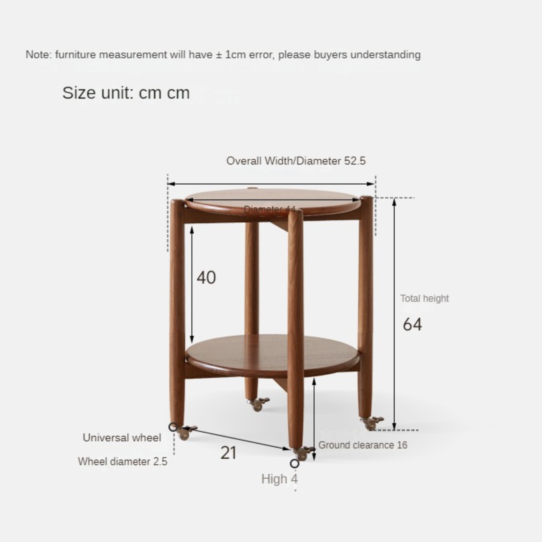 Black Walnut Solid Wood Round Side Table Living Room