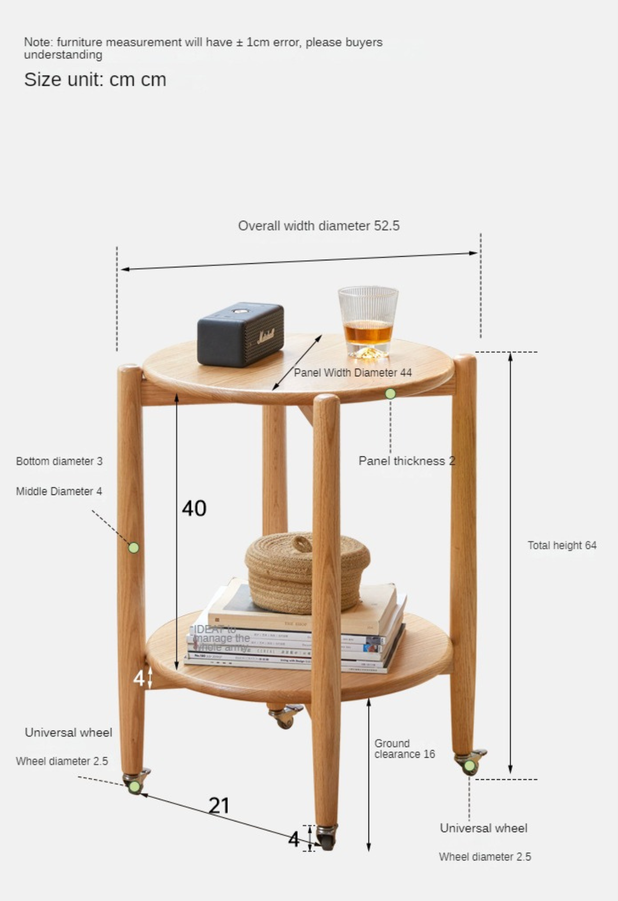 Oak Solid Wood Removable Small Round Table