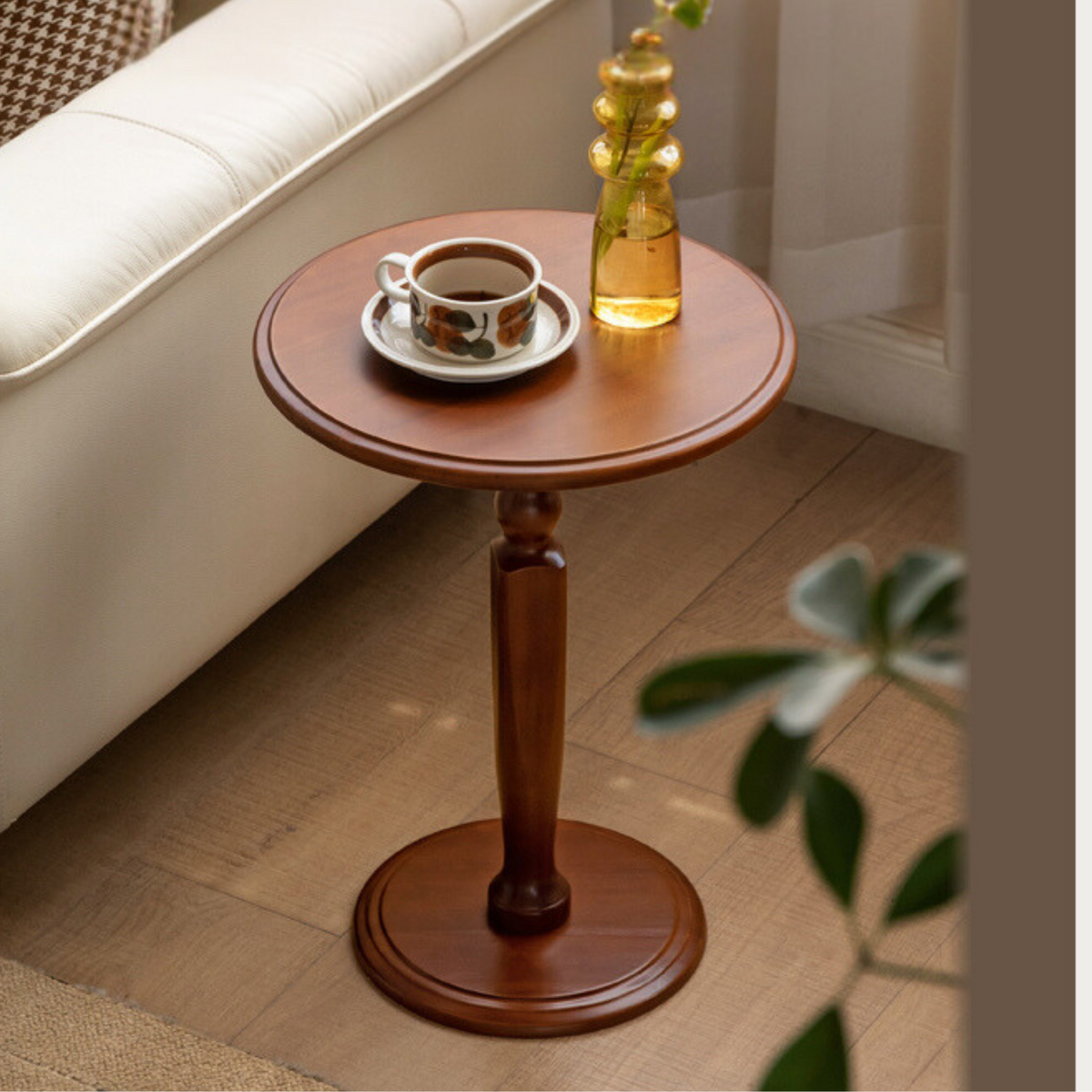 Solid Wood Side Table Living Room Retro Small Round Table Sofa Side ...