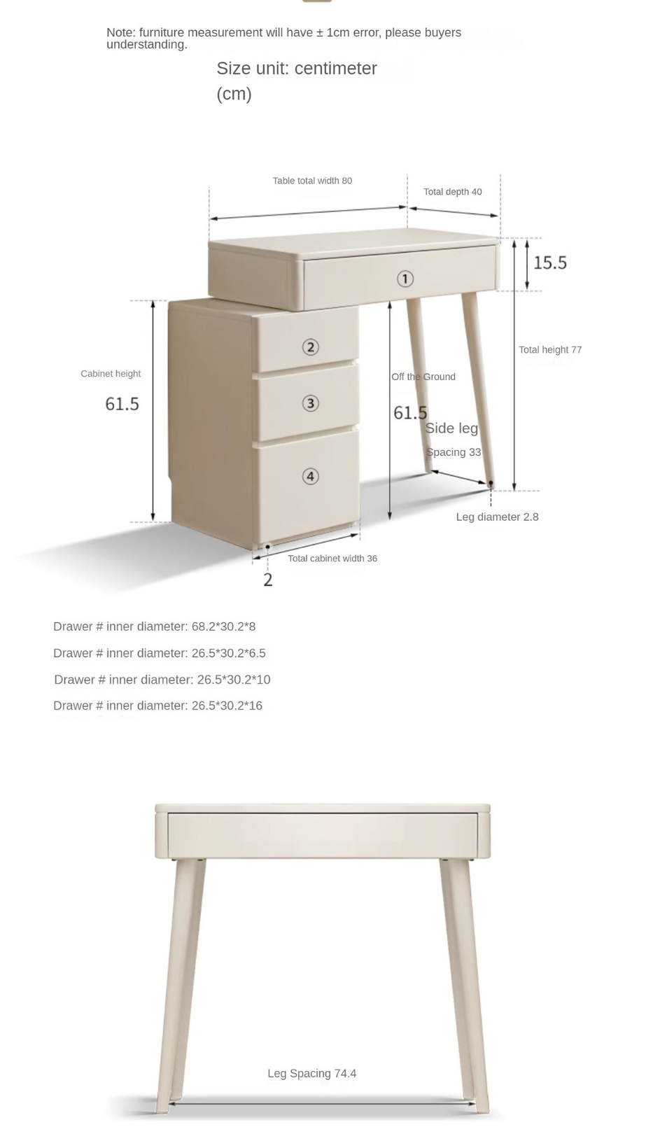 Poplar solid wood cream style telescopic dressing table