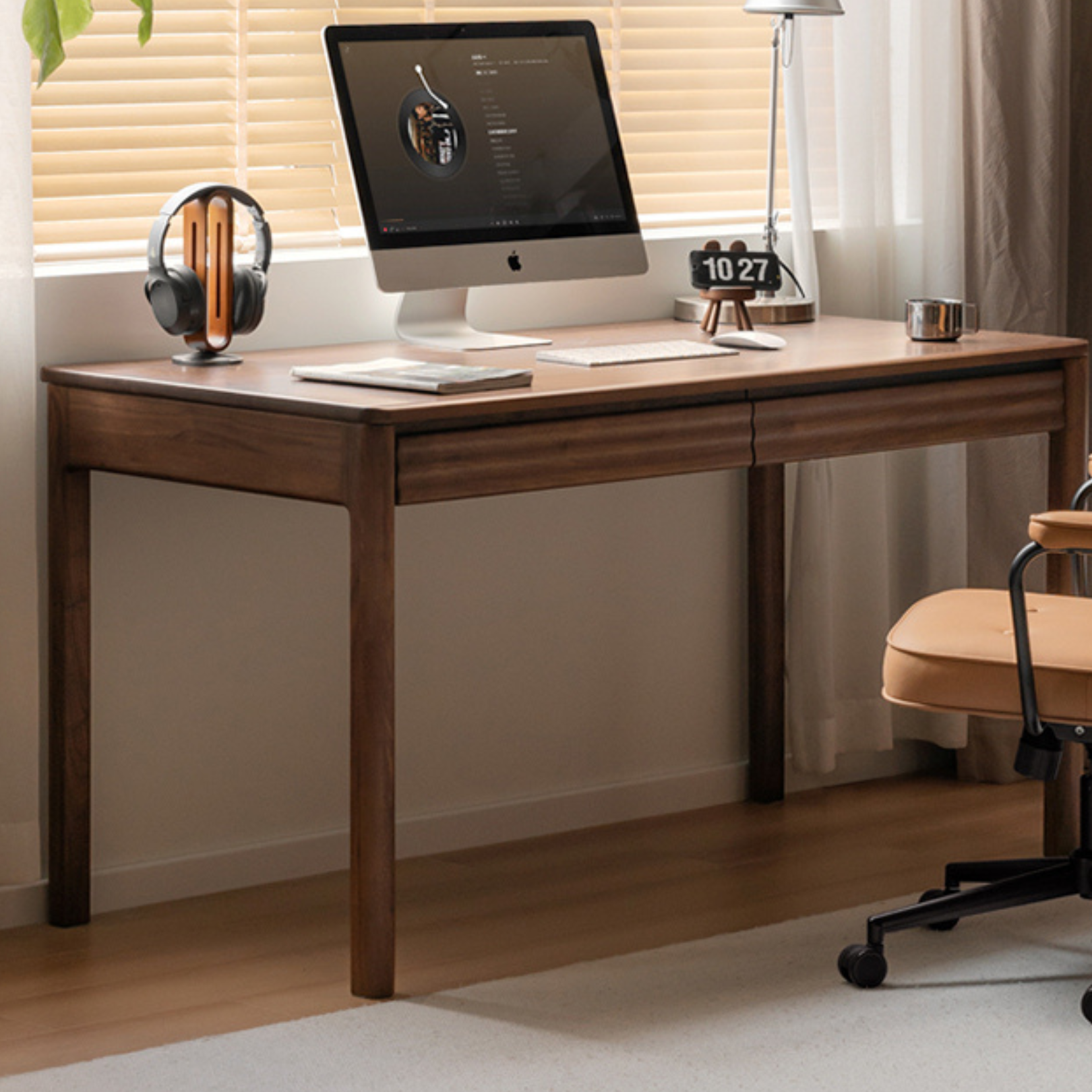 Black Walnut Solid Wood Rectangular Office Desk