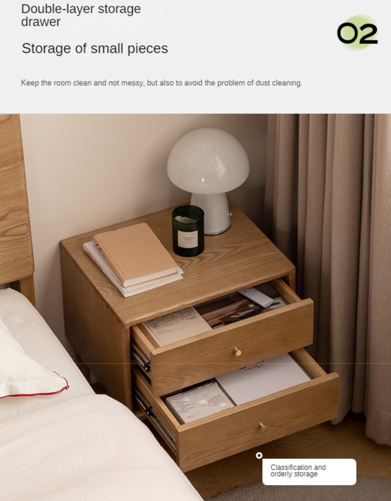 Ash solid wood modern simple Nightstand