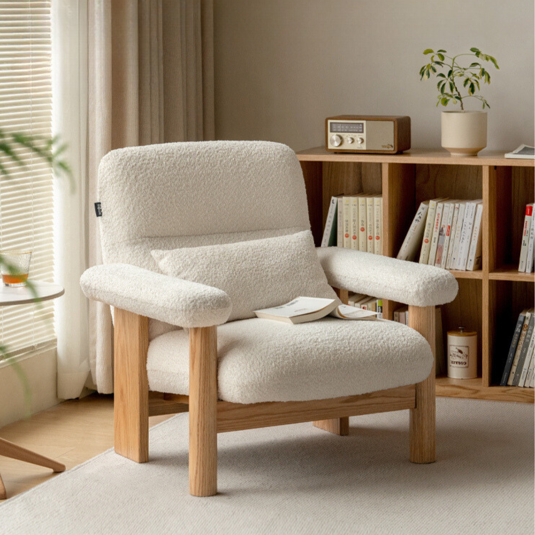 Beech Solid Wood Fabric Single Armchair Retro