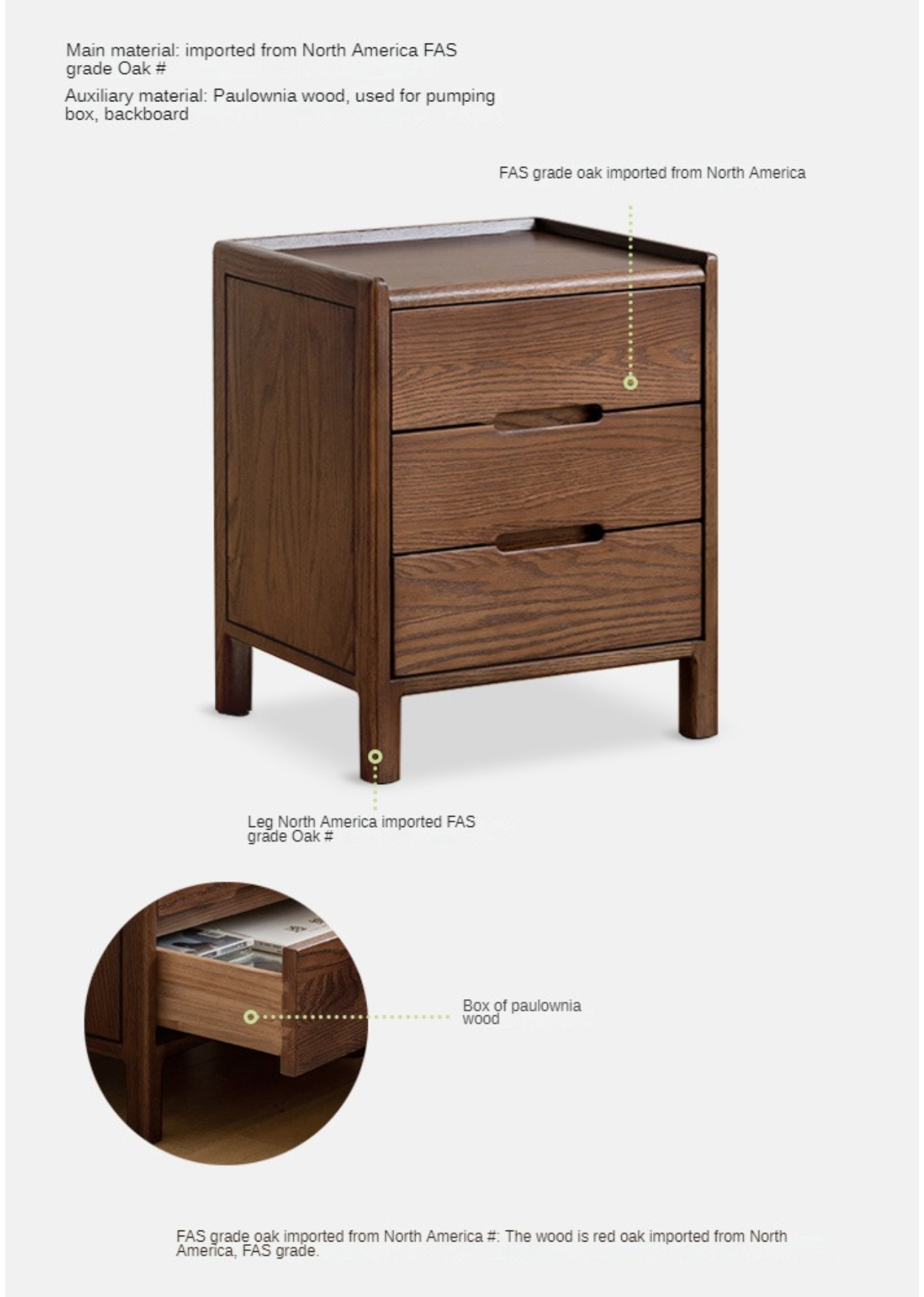 Oak Solid Wood Nightstand Nordic Style