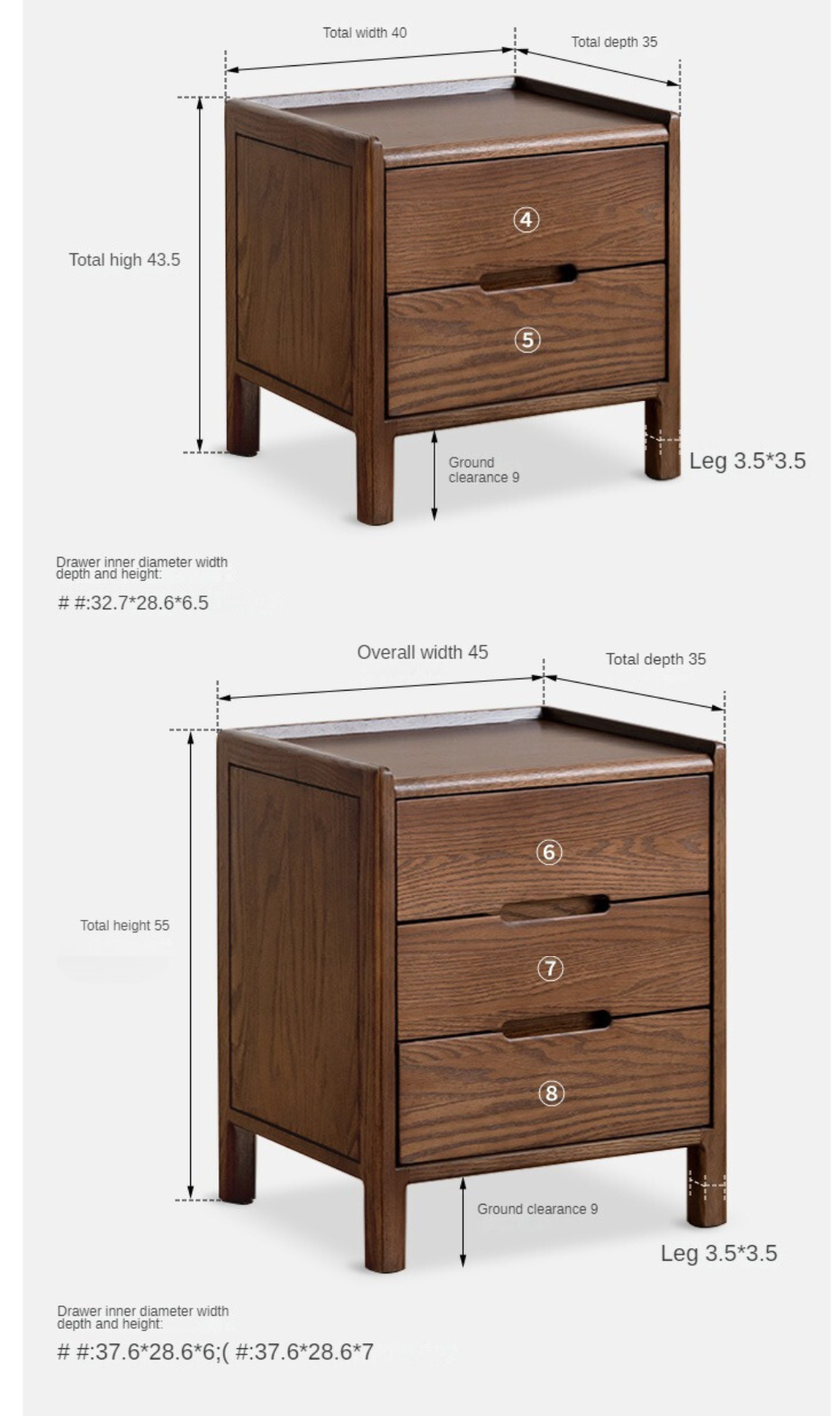 Oak Solid Wood Nightstand Nordic Style