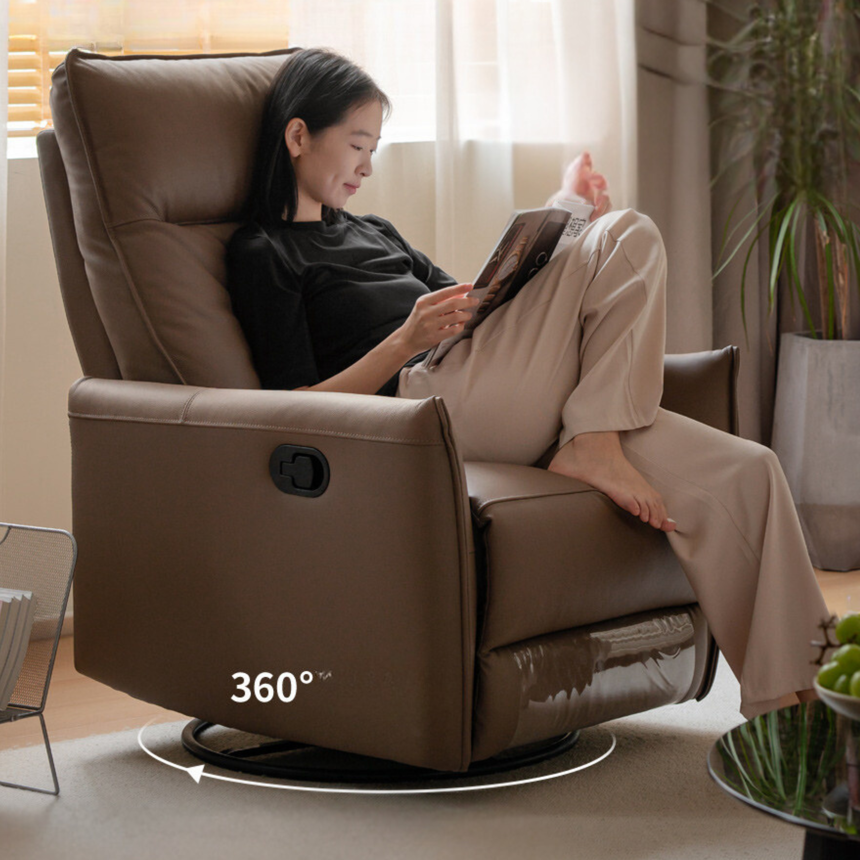 Leather multifunctional rotating single chair