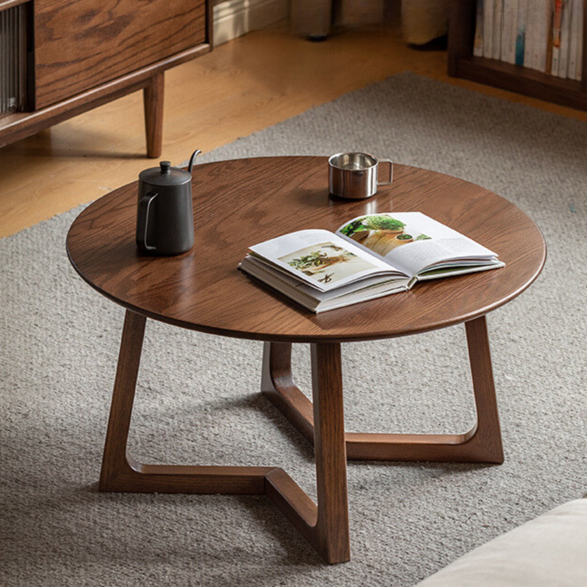 solid wood coffee table modern simple oak round tea table living room ...