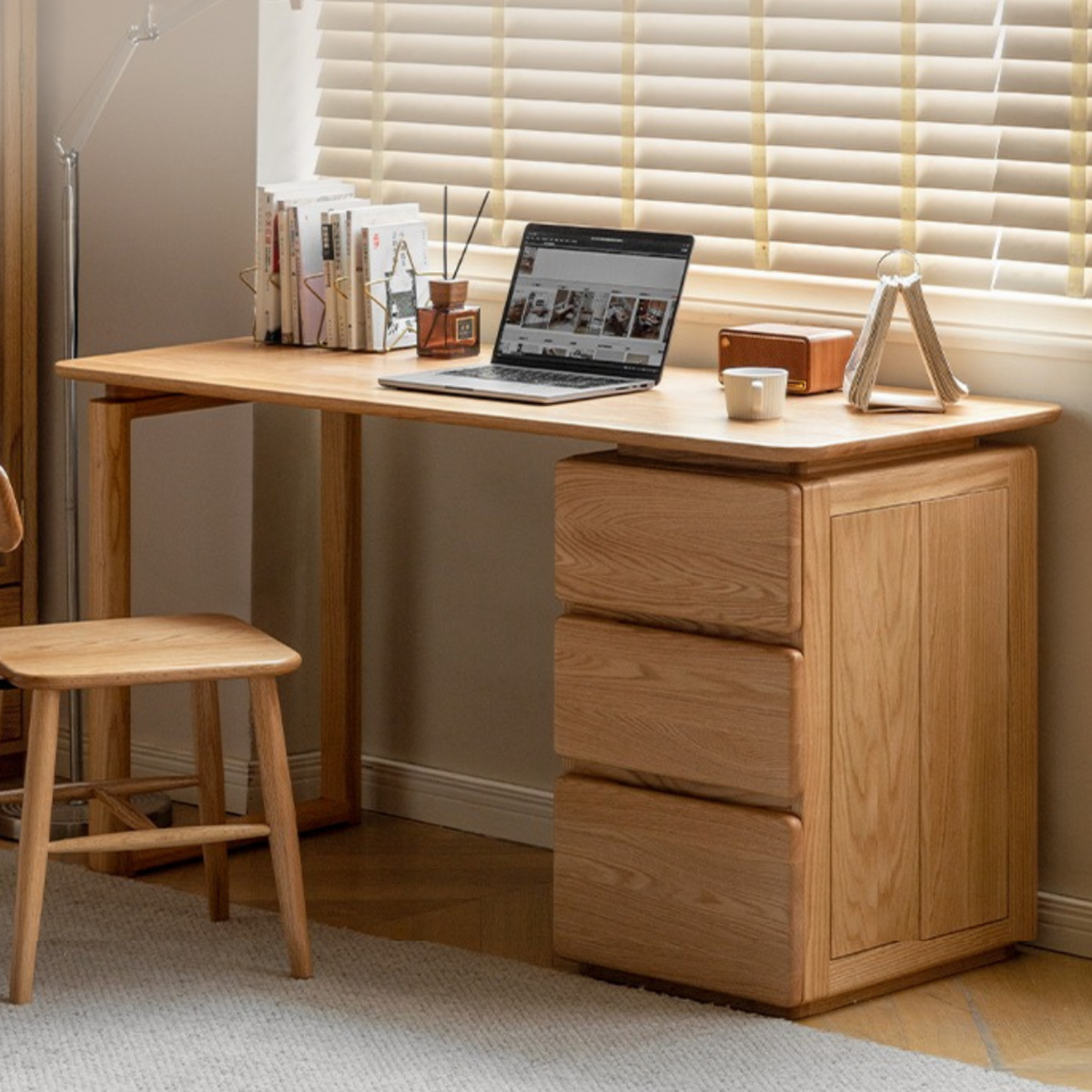 solid wood desk modern simple bookcase integrated study table oak study ...
