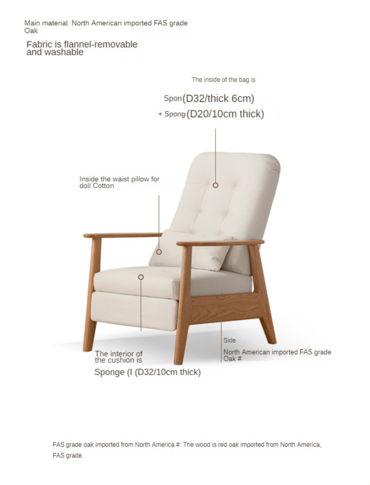 Oak Solid Wood Multifunctional Fabric Lleisure Chair