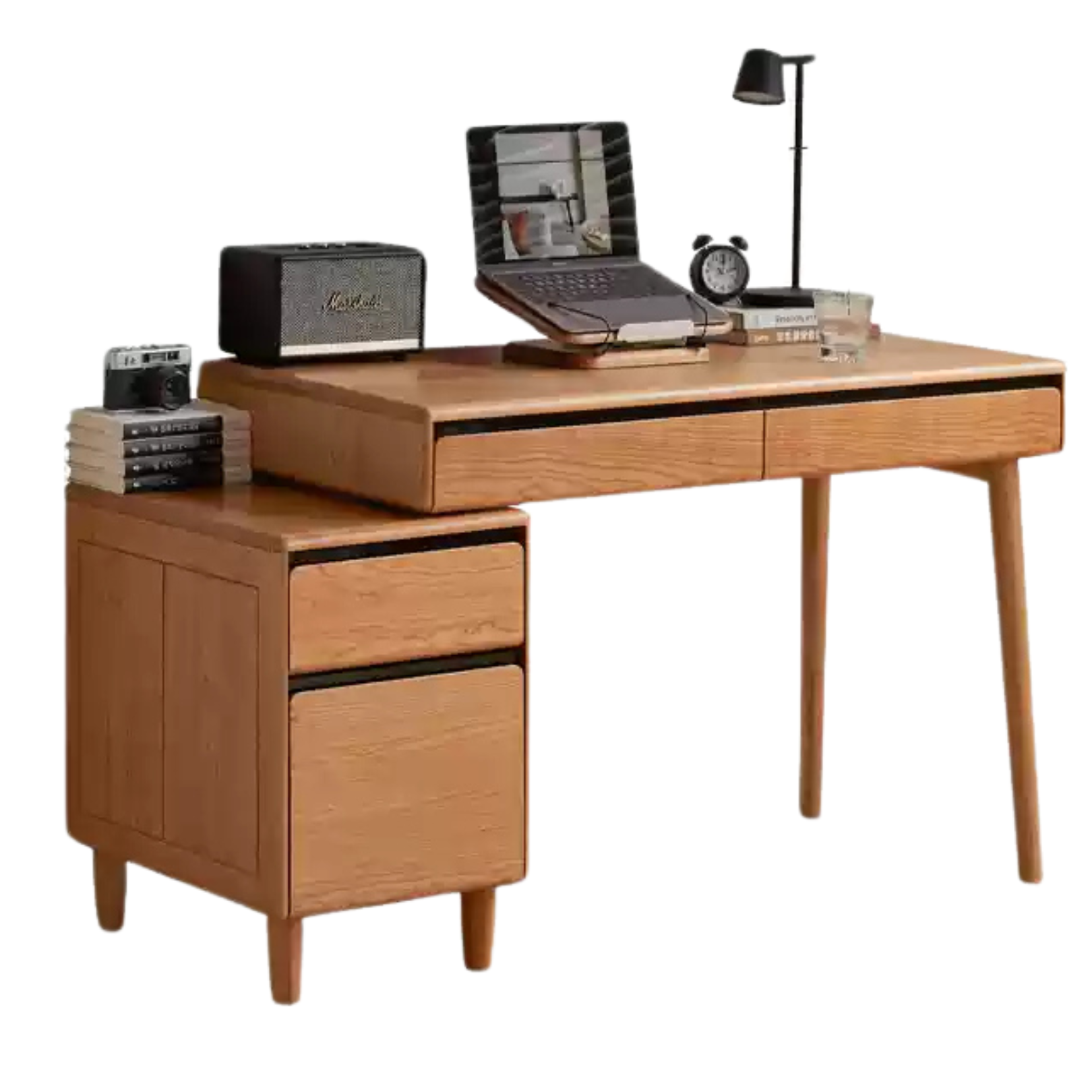 Cherry Solid Wood Retro Retractable Computer Desk