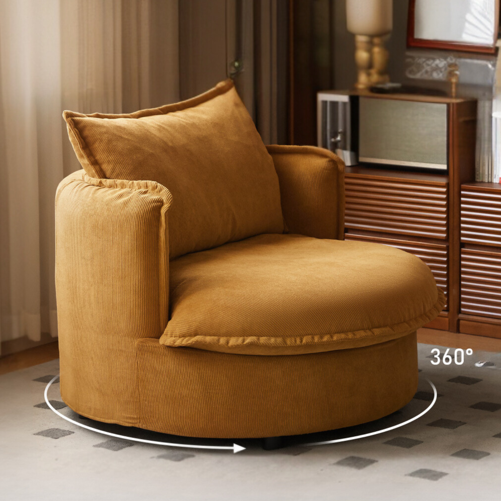 Fabric round rotatable single chair