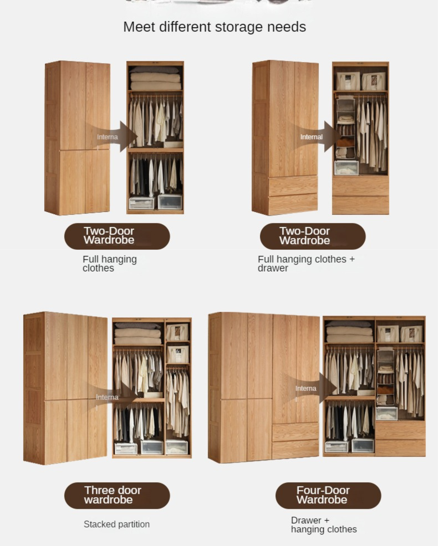 Oak Solid Wood Sectional Wardrobe