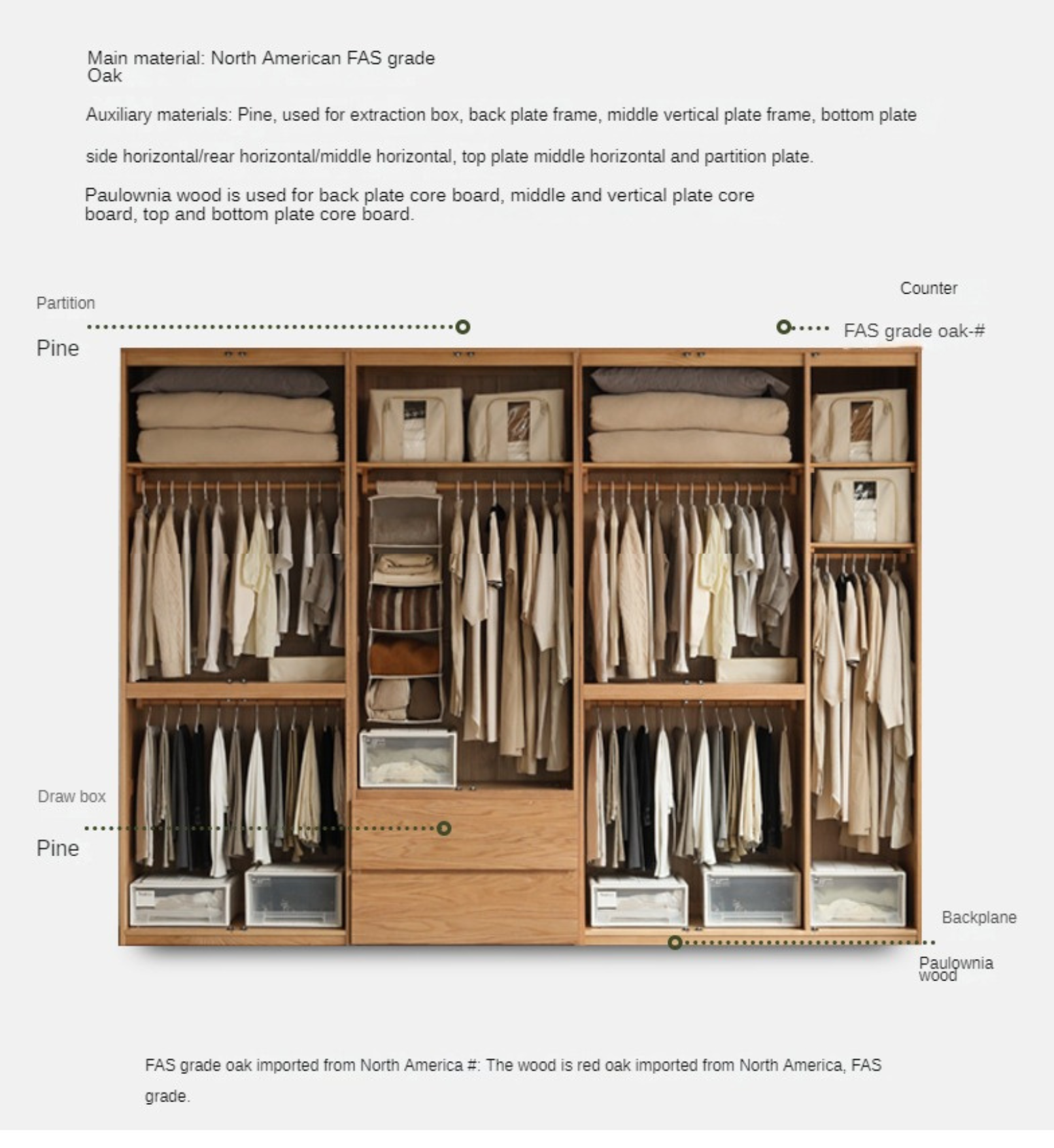 Oak Solid Wood Sectional Wardrobe