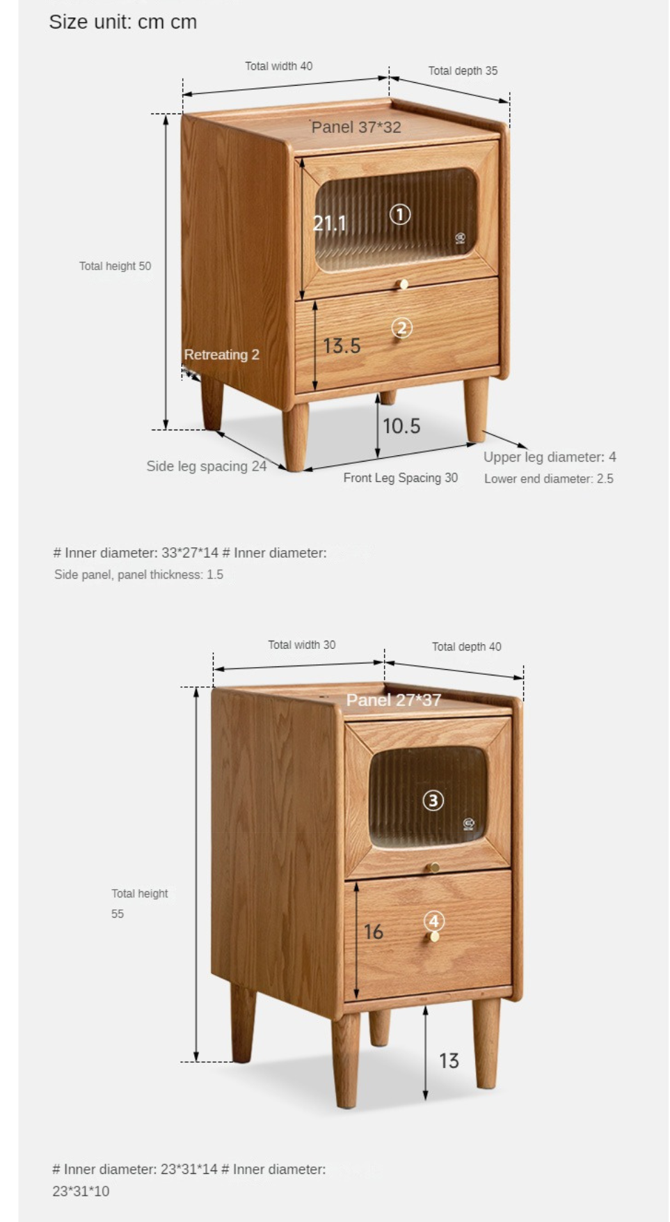 Oak solid wood Nightstand  with light