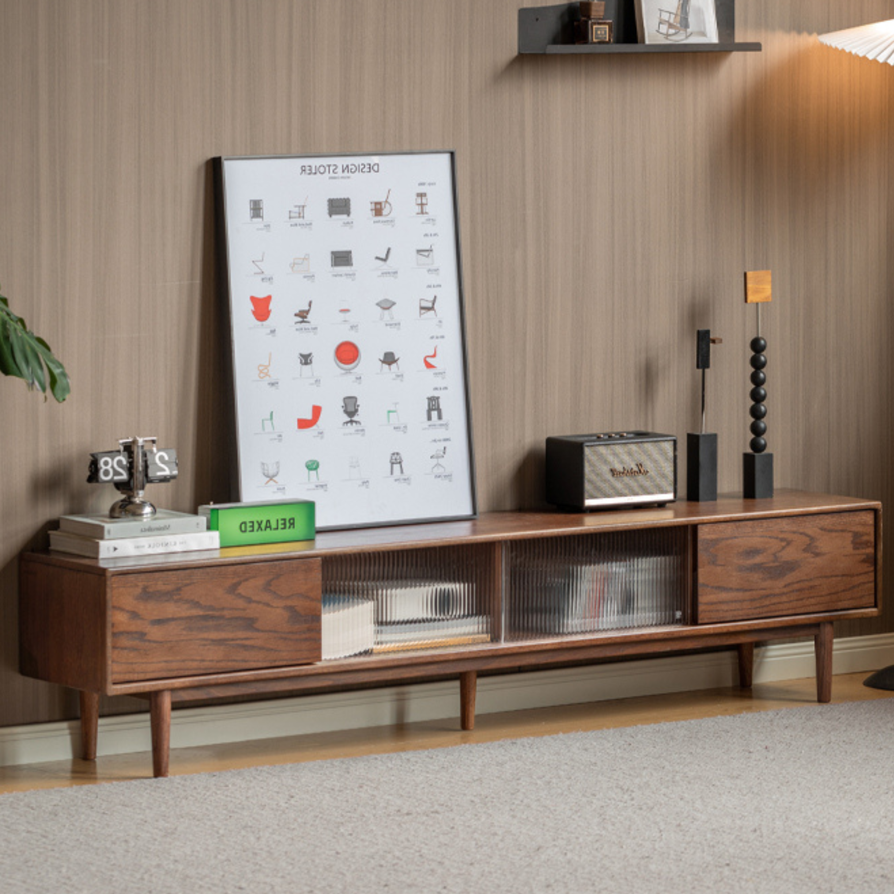 Oak solid wood modern simple floor TV cabinet