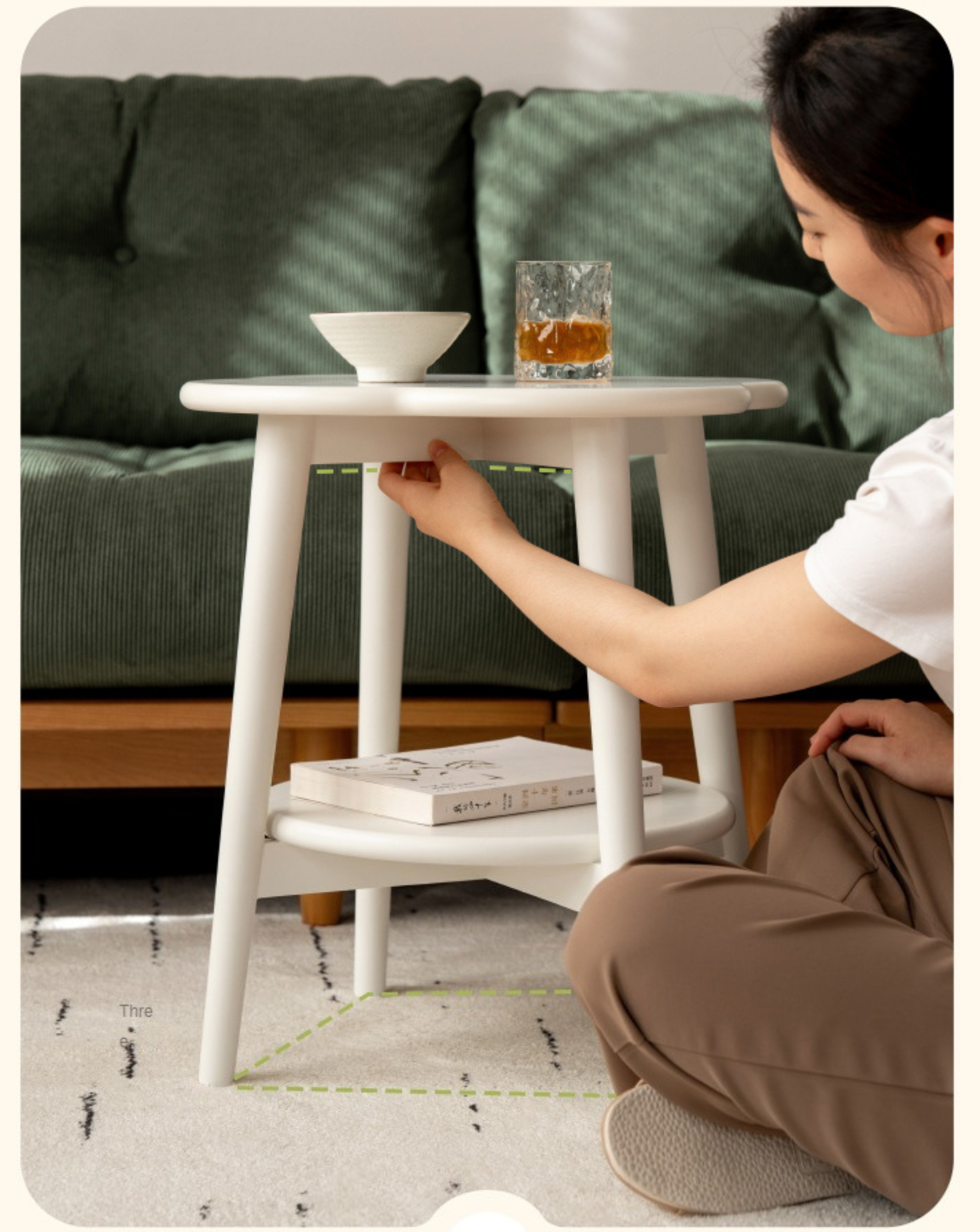 Poplar Solid Wood White Flower Side Table