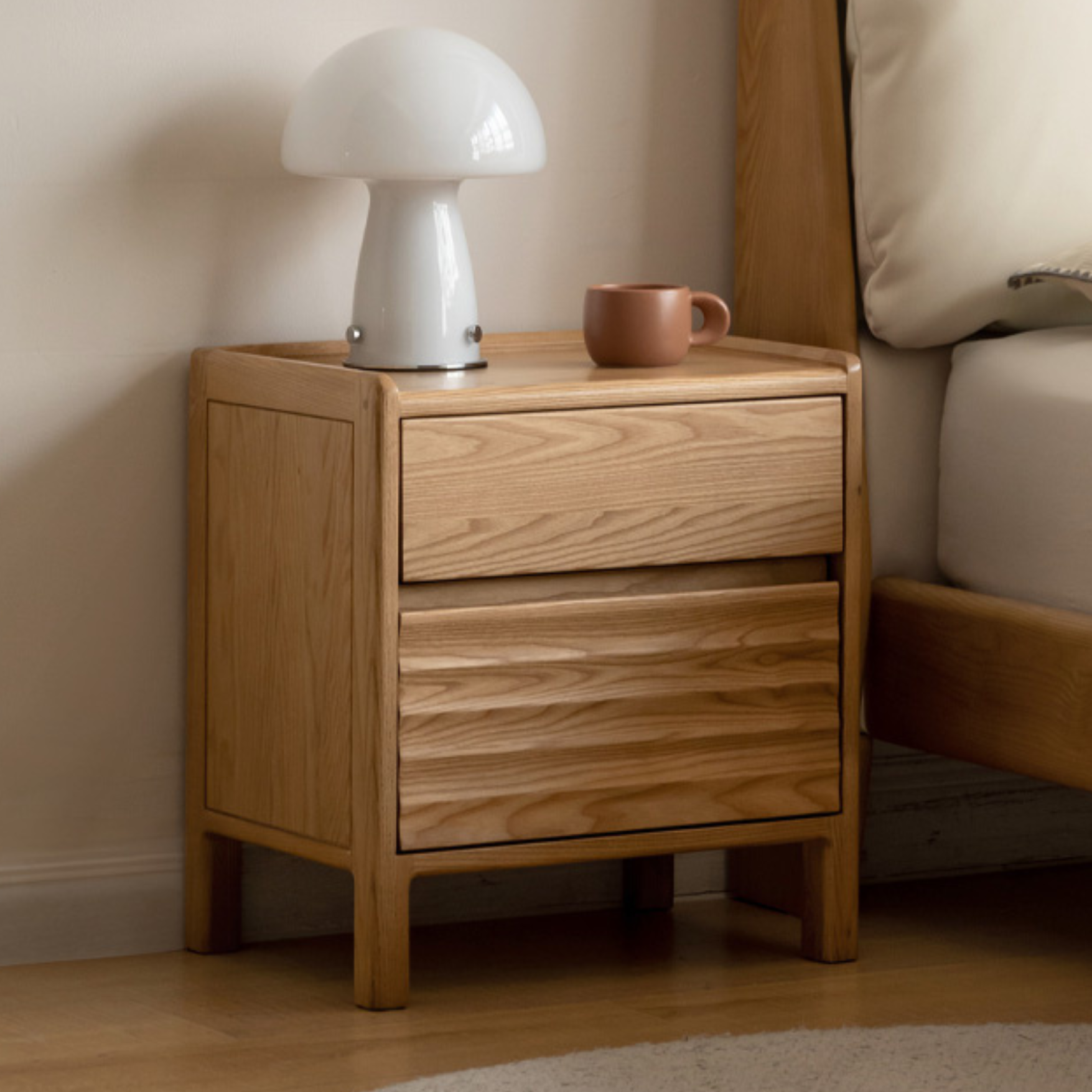 Ash Solid Wood Small Nightstand