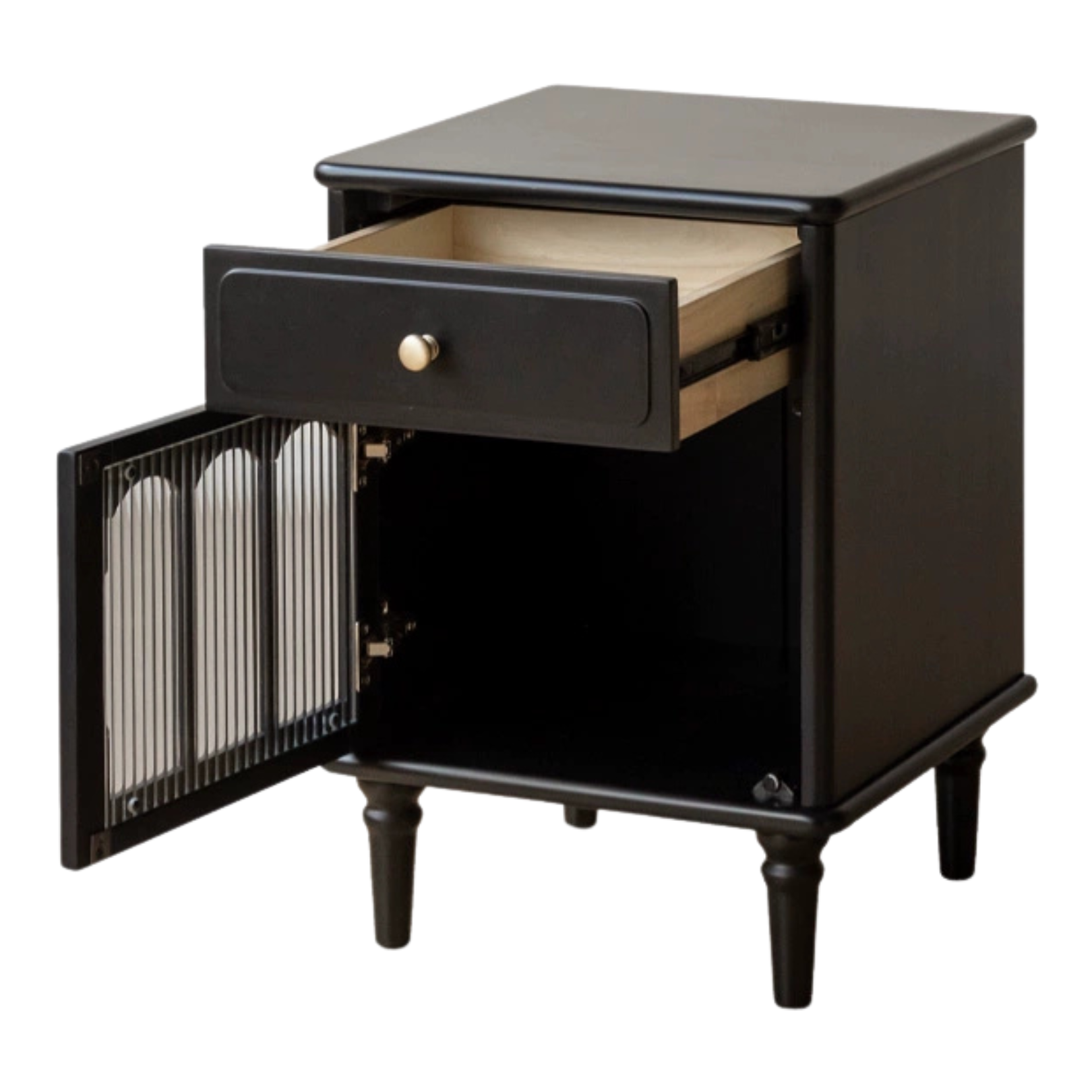 Poplar Solid Wood French Retro Style Black Nightstand