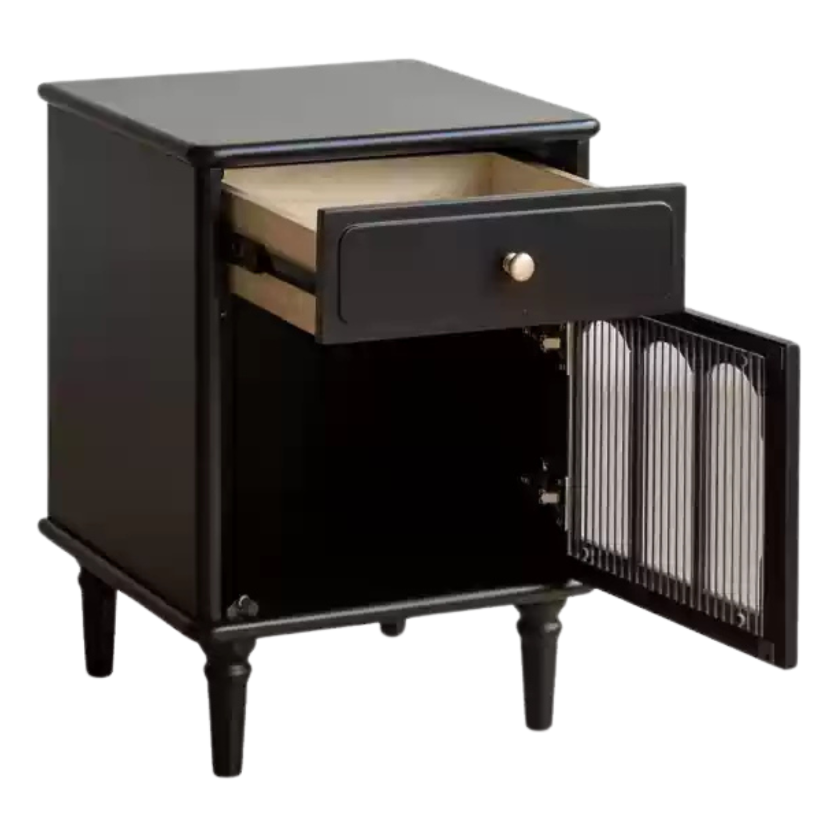 Poplar Solid Wood French Retro Style Black Nightstand