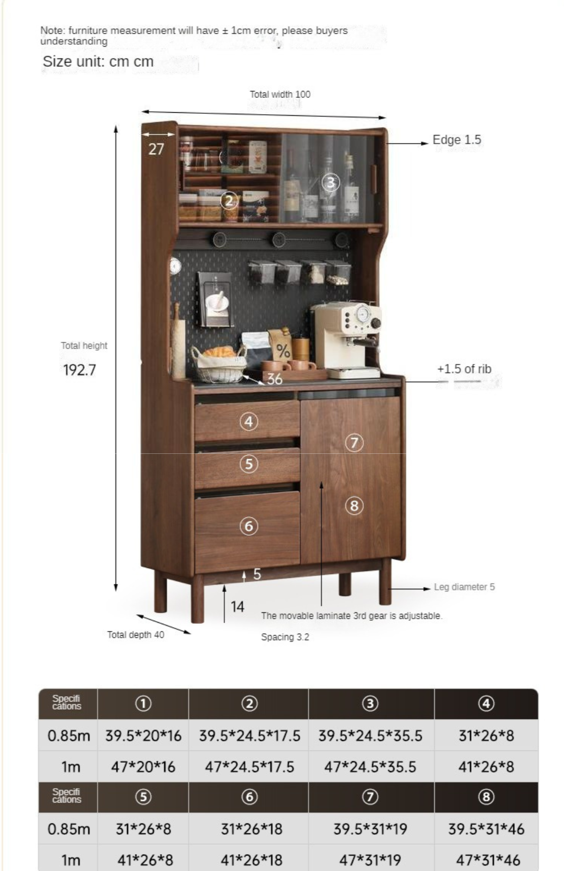 Black Walnut Solid Wood Rock Board Dining Sideboard