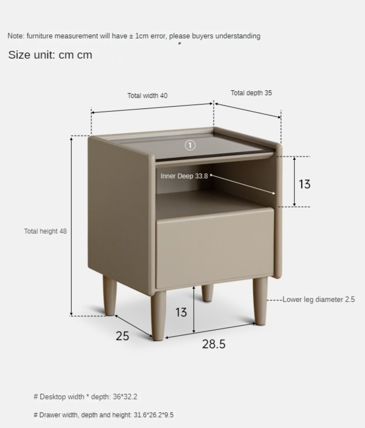 Poplar Solid Wood Glass Nightstand