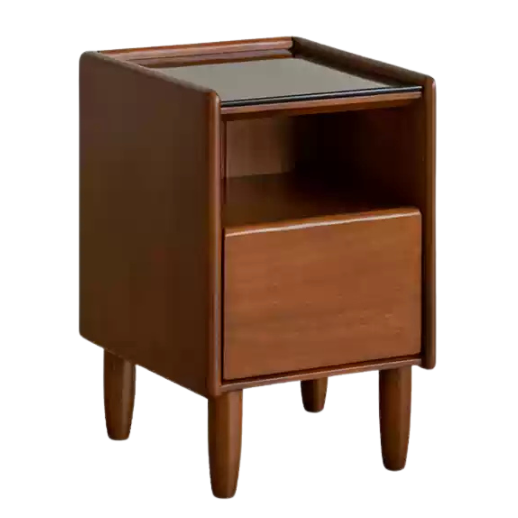 Poplar Solid Wood Glass Teak Color Nightstand