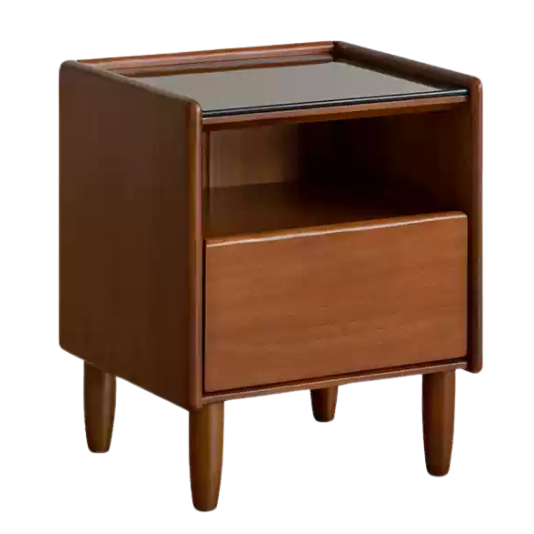 Poplar Solid Wood Glass Teak Color Nightstand