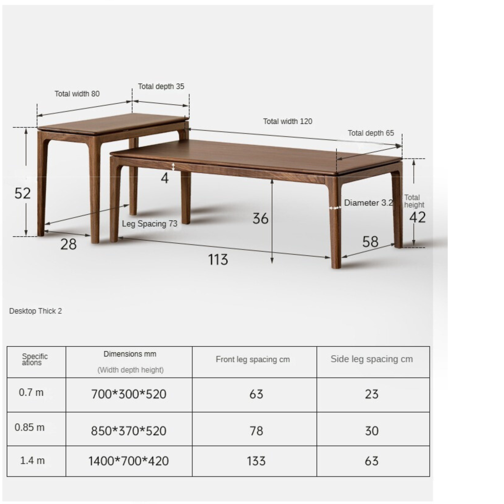 Black walnut, Ash, Oak solid wood combination coffee table