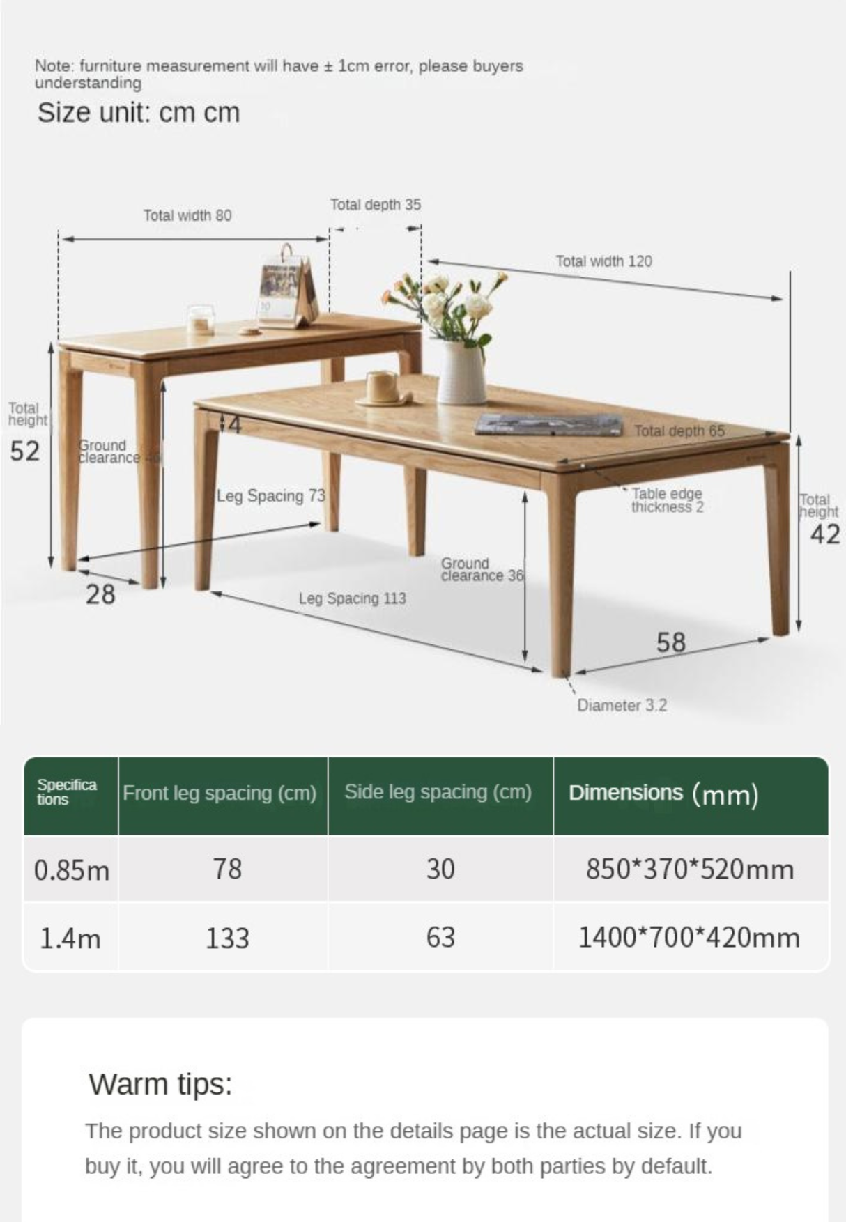 Ash solid wood combination coffee table