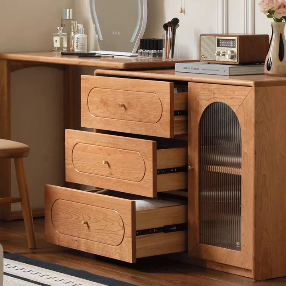 Cherry Solid Wood Retractable French Retro Dressing Table