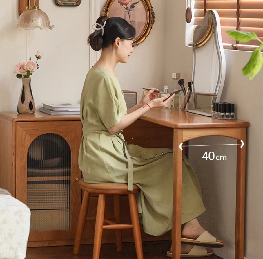 Cherry Solid Wood Retractable French Retro Dressing Table