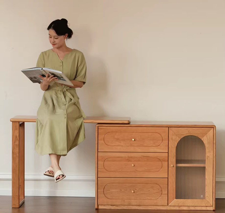 Cherry Solid Wood Retractable French Retro Dressing Table