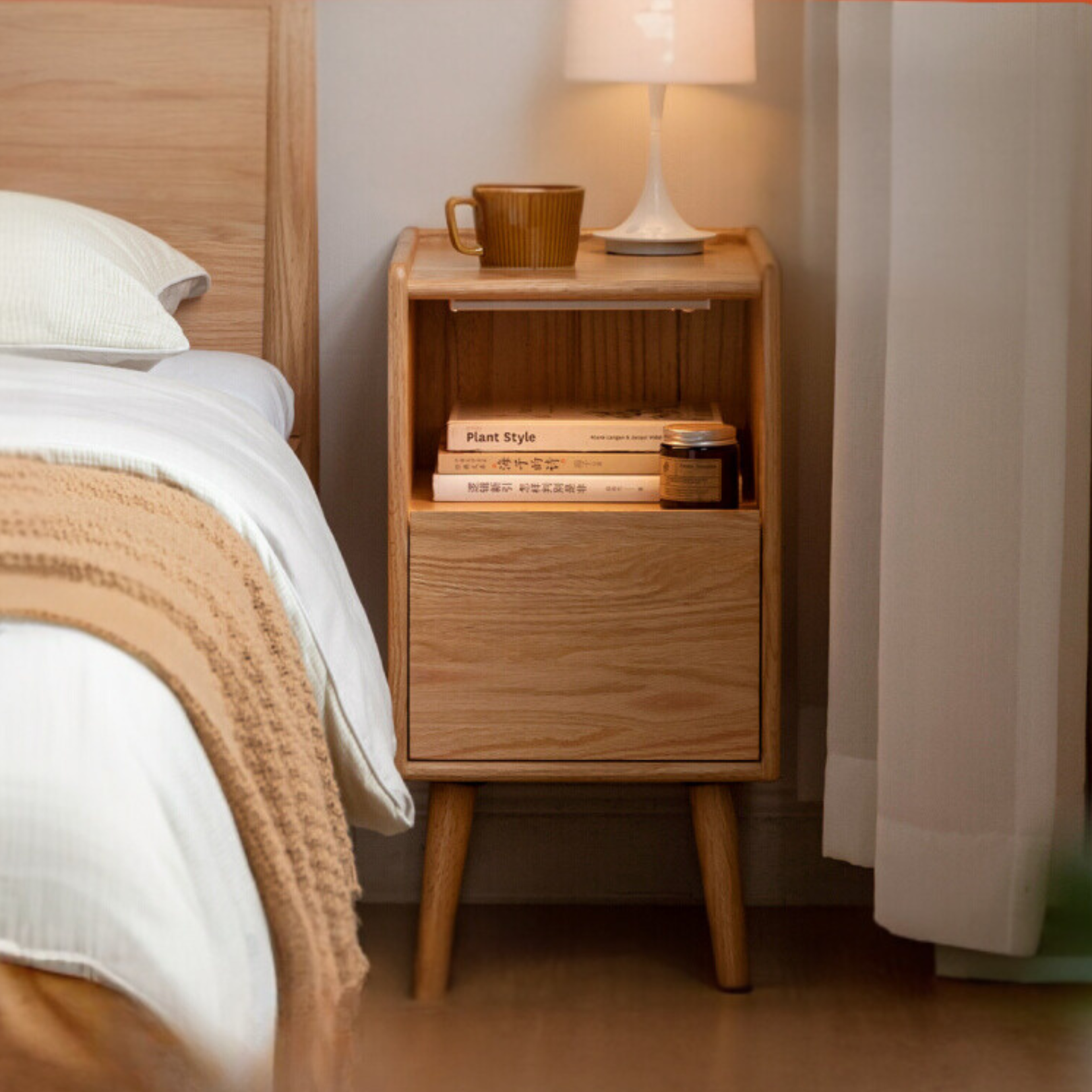 Oak, Rubber wood, Cherry solid wood ultra-narrow Nightstand :